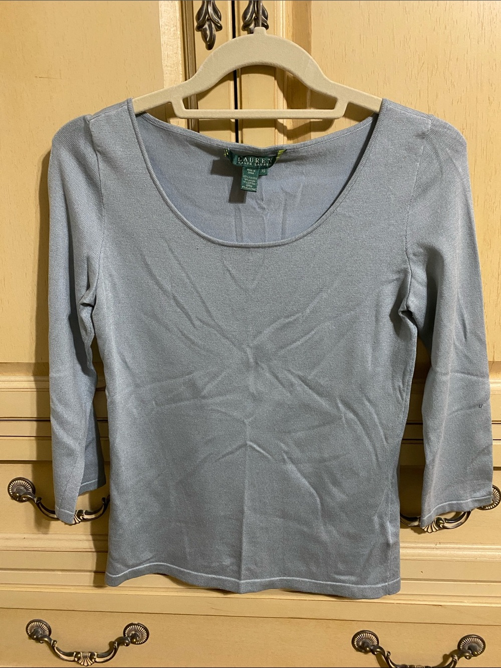Lauren Ralph Lauren Light Blue Scoop Neck Long Sleeve Top
